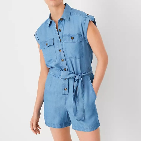 Ann Taylor Weekend Dolman Romper Shorts Size 16 P Tie Waist Tie Waist Online Now - Picture 1 of 16